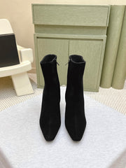 YSL 25S HEELED ANKLE BOOTS 75 MM IN BLACK SUEDE