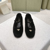PRADA 25S MARY JANE BALLET FLATS IN BLACK FUR