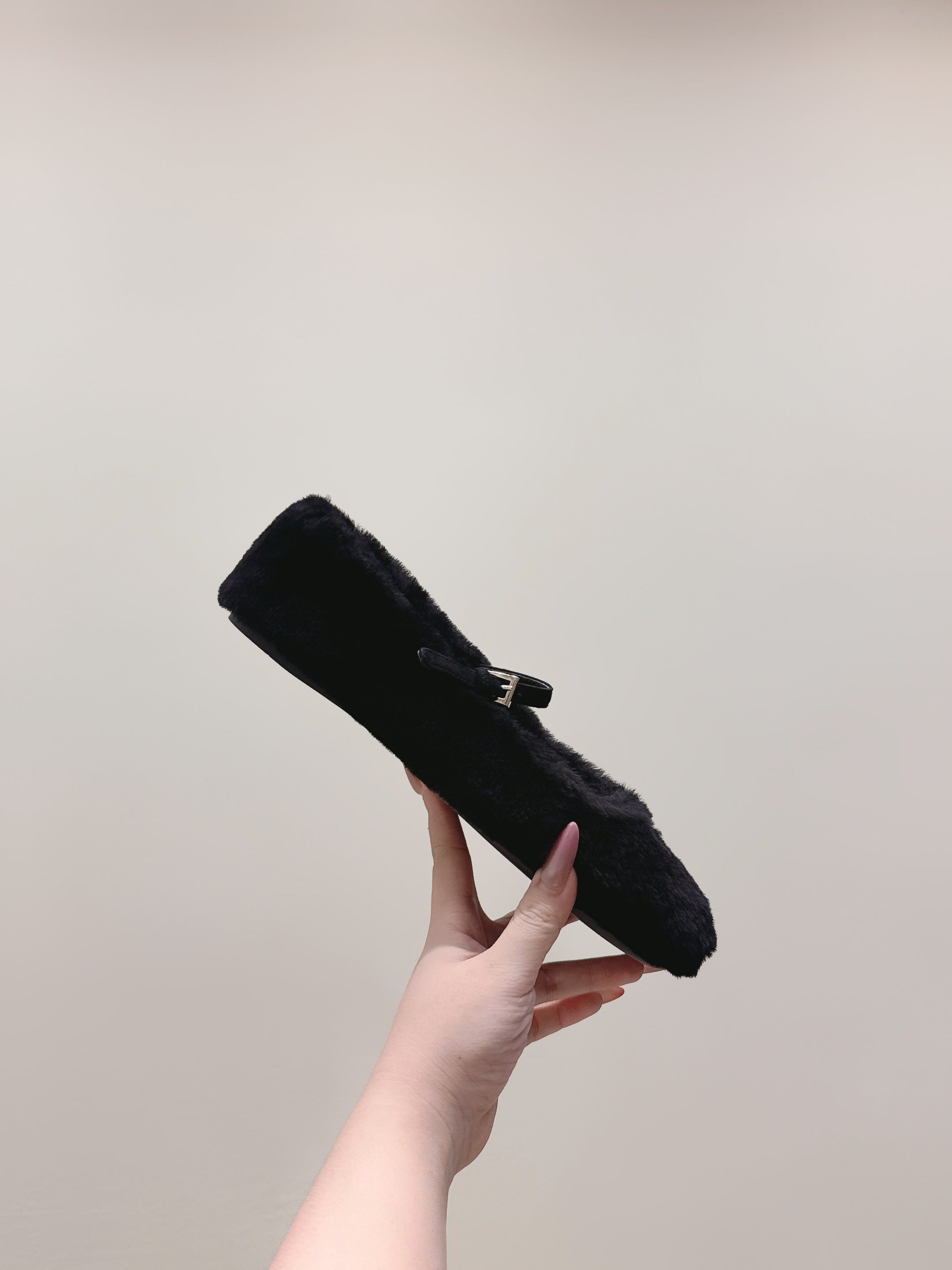 PRADA 25S MARY JANE BALLET FLATS IN BLACK FUR