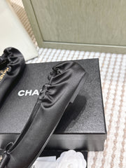 CHANEL 25S MARY JANE BALLET FLATS IN BLACK SILK SATIN