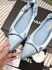 CHANEL 25S MARY JANE BALLET FLATS IN BLUE SILK SATIN