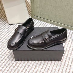 CHANEL 25S GODDESS FLAT LOAFERS IN BLACK CALFSKIN GOLD HARDWARE