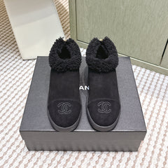 CHANEL 25S SHORT SUEDE BOOTS IN BLACK WITH SHEEPSKIN LINING
