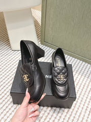 CHANEL 25S LOAFERS MOCCASIN 65MM IN BLACK CALFSKIN GOLD HARDWARE