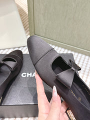 CHANEL 25S MARY JANE BALLET FLATS IN BLACK SILK WITH BOW
