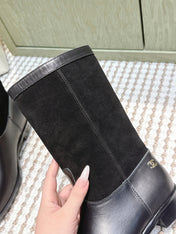 CHANEL 25S MID-CALF BOOTS IN BLACK SUEDE MIX CALFSKIN