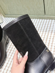 CHANEL 25S MID-CALF BOOTS IN BLACK SUEDE MIX CALFSKIN