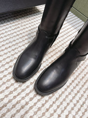 CHANEL 25S MID-CALF BOOTS IN BLACK CALFSKIN WITH ROUND TOE AND ZIPPER