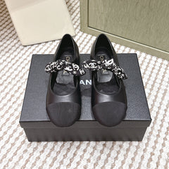 CHANEL 25S MARY JANES IN BLACK SHEARLING AND GROS GRAIN