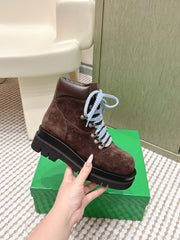 BOTTEGA VENETA 26S LUG ANKLE BOOTS IN DARK BROWN SUEDE