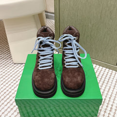 BOTTEGA VENETA 26S LUG ANKLE BOOTS IN DARK BROWN SUEDE