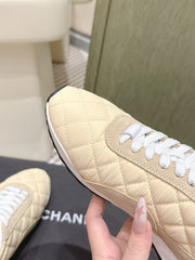 CHANEL 25S SNEAKERS IN LIGHT YELLOW CALFSKIN AND SUEDE