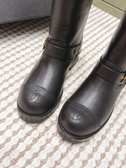 CHANEL 25S CALF-HIGH CHELSEA BOOTS IN BLACK CALFSKIN GOLD HARDWARE