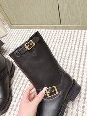 CHANEL 25S CALF-HIGH CHELSEA BOOTS IN BLACK CALFSKIN GOLD HARDWARE