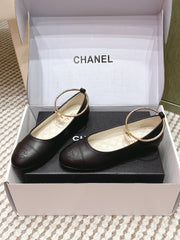 CHANEL 25S BALLERINA SHOES IN BLACK CALFSKIN GOLD HARDWARE