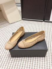 CHANEL 26S BALLET FLATS IN BEIGE MESH AND FABRIC