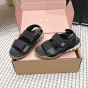 MIUMIU 26S VELCRO SANDALS IN BLACK CALFSKIN AND NYLON SILVER HARDWARE