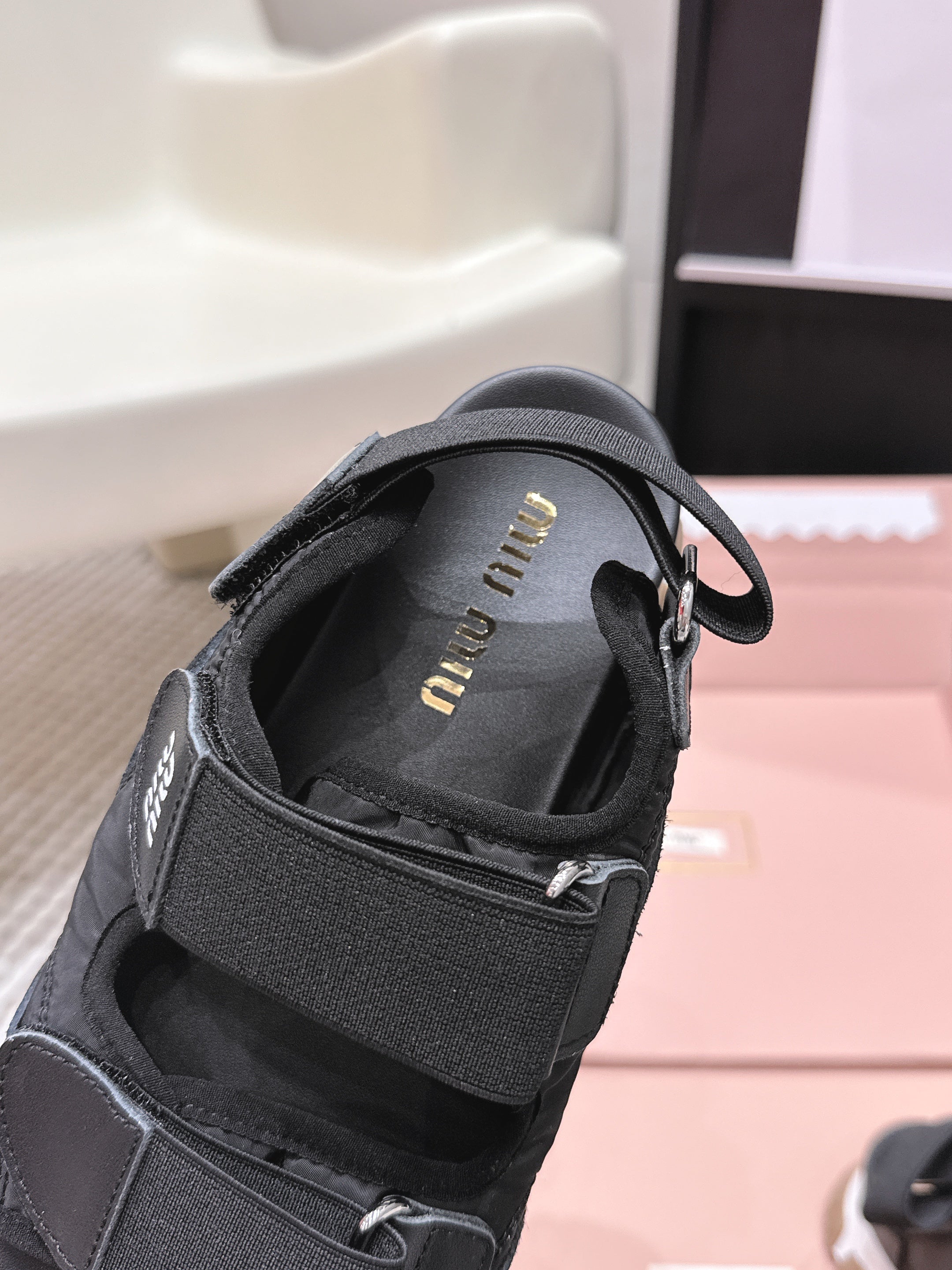 MIUMIU 26S VELCRO SANDALS IN BLACK CALFSKIN AND NYLON SILVER HARDWARE