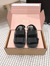 MIUMIU 26S VELCRO SANDALS IN BLACK CALFSKIN AND NYLON SILVER HARDWARE