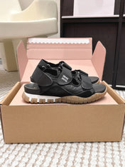 MIUMIU 26S VELCRO SANDALS IN BLACK CALFSKIN AND NYLON SILVER HARDWARE