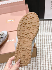 MIUMIU 26S VELCRO SANDALS IN GRAY CALFSKIN AND NYLON SILVER HARDWARE