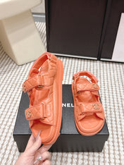 CHANEL 26S QUILTED DAD SANDALS IN ORANGE CALFSKIN