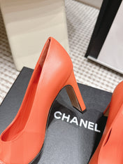 CHANEL 26S HIGH HEELS 95 MM IN ORANGE CALFSKIN WITH GOLD-TONE CC LOGO
