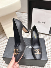 CHANEL 26S HIGH HEELS 95 MM IN BLACK CALFSKIN WITH GOLD-TONE CC LOGO
