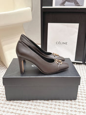 CHANEL 26S HIGH HEELS 95 MM IN DARK BROWN CALFSKIN WITH GOLD-TONE CC LOGO