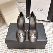 CHANEL 26S HIGH HEELS 95 MM IN DARK BROWN CALFSKIN WITH GOLD-TONE CC LOGO