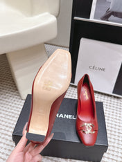 CHANEL 26S HIGH HEELS 95 MM IN RED CALFSKIN WITH GOLD-TONE CC LOGO