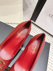 CHANEL 26S HIGH HEELS 95 MM IN RED CALFSKIN WITH GOLD-TONE CC LOGO