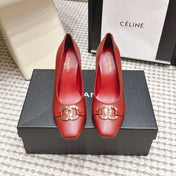 CHANEL 26S HIGH HEELS 95 MM IN RED CALFSKIN WITH GOLD-TONE CC LOGO