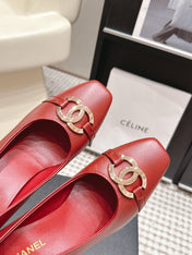 CHANEL 26S HIGH HEELS 95 MM IN RED CALFSKIN WITH GOLD-TONE CC LOGO