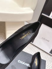 CHANEL 26S HIGH HEELS 95 MM IN BLACK SUEDE WITH GOLD-TONE CC LOGO