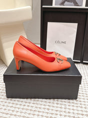 CHANEL 26S HIGH HEELS 75 MM IN ORANGE CALFSKIN WITH GOLD-TONE CC LOGO