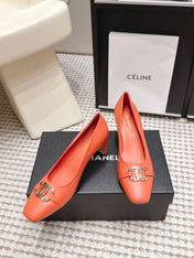 CHANEL 26S HIGH HEELS 75 MM IN ORANGE CALFSKIN WITH GOLD-TONE CC LOGO