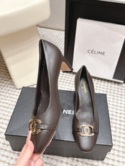 CHANEL 26S HIGH HEELS 75 MM IN DARK BROWN CALFSKIN WITH GOLD-TONE CC LOGO