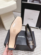 CHANEL 26S HIGH HEELS 75 MM IN DARK BROWN CALFSKIN WITH GOLD-TONE CC LOGO
