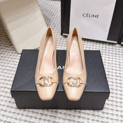 CHANEL 26S HIGH HEELS 75 MM IN BEIGE CALFSKIN WITH GOLD-TONE CC LOGO