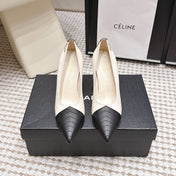 CHANEL 26S HIGH HEELS IN WHITE LAMBSKIN WITH BLACK CHEVRON-QUILTED TOE