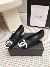 CHANEL 26S PEARL HIGH HEELS 55 MM IN BLACK CALFSKIN WITH WHITE CC LOGO