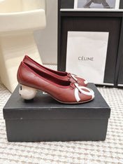 CHANEL 26S PEARL HIGH HEELS 55 MM IN DARK RED CALFSKIN WITH WHITE CC LOGO