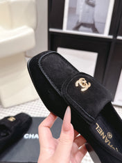 CHANEL 26S LOAFERS IN BLACK SUEDE WITH GOLD-TONE CC LOGO