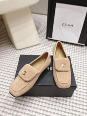 CHANEL 26S LOAFERS IN BEIGE SUEDE WITH GOLD-TONE CC LOGO