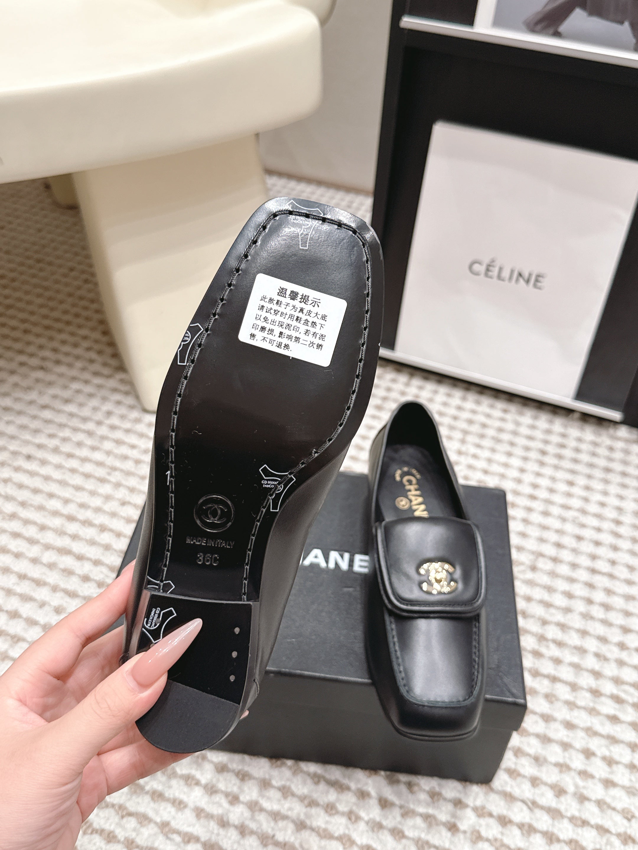 CHANEL 26S LOAFERS IN BLACK CALFSKIN WITH GOLD-TONE CC LOGO