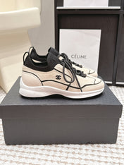 CHANEL 26S PLATFORM SNEAKERS 30 MM IN BEIGE SUEDE WITH BLACK FABRIC