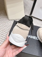 CHANEL 26S PLATFORM SNEAKERS 30 MM IN BEIGE SUEDE WITH BLACK FABRIC