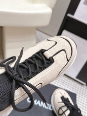 CHANEL 26S PLATFORM SNEAKERS 30 MM IN BEIGE SUEDE WITH BLACK FABRIC