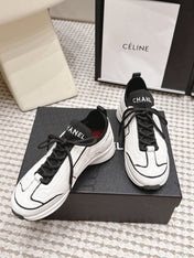 CHANEL 26S PLATFORM SNEAKERS 30 MM IN WHITE SUEDE WITH BLACK FABRIC